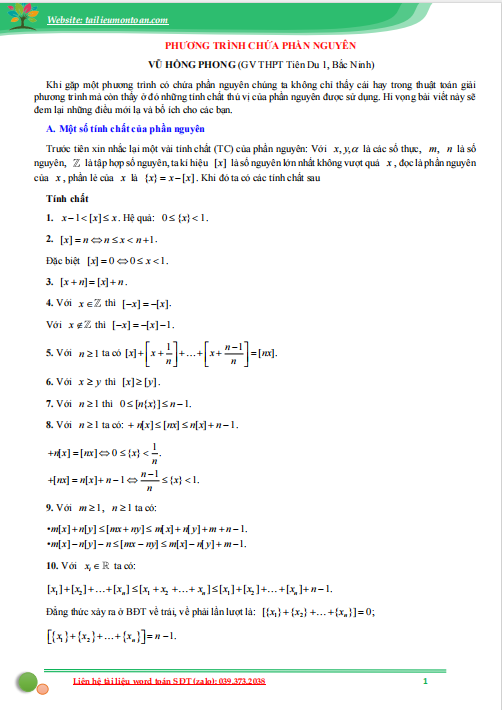 Phương trình chứa phần nguyên 